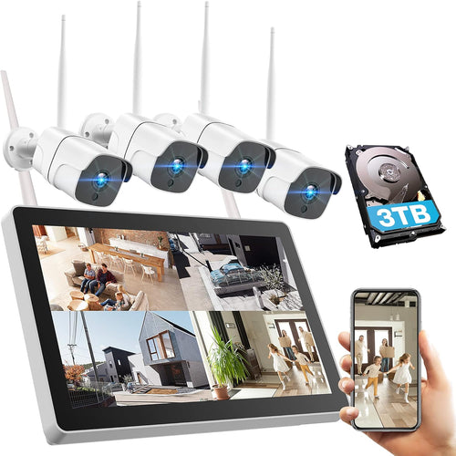 1080P Wireless Security Camera System with 1TB Hard Drive & 12 Monitor, 8CH NVR, 4pcs 2.0MP Outdoor IP Cameras Night Vision K4006
