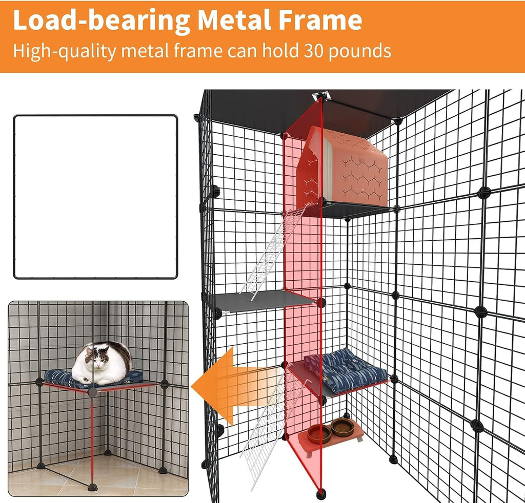 Large Cat Cage Indoor DIY Cat Playpen Detachable Metal Wire Kennels Crate F87364