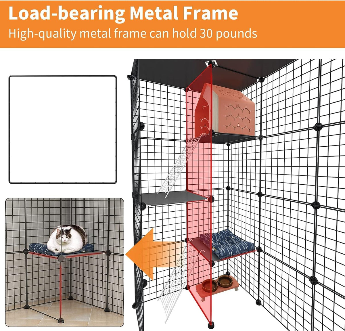 Large Cat Cage Indoor DIY Cat Playpen Detachable Metal Wire Kennels Crate F87364