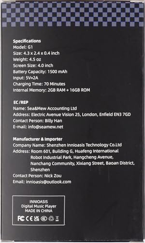 Black 4" Touch Screen MP3 Player with Bluetooth and WiFi G44741