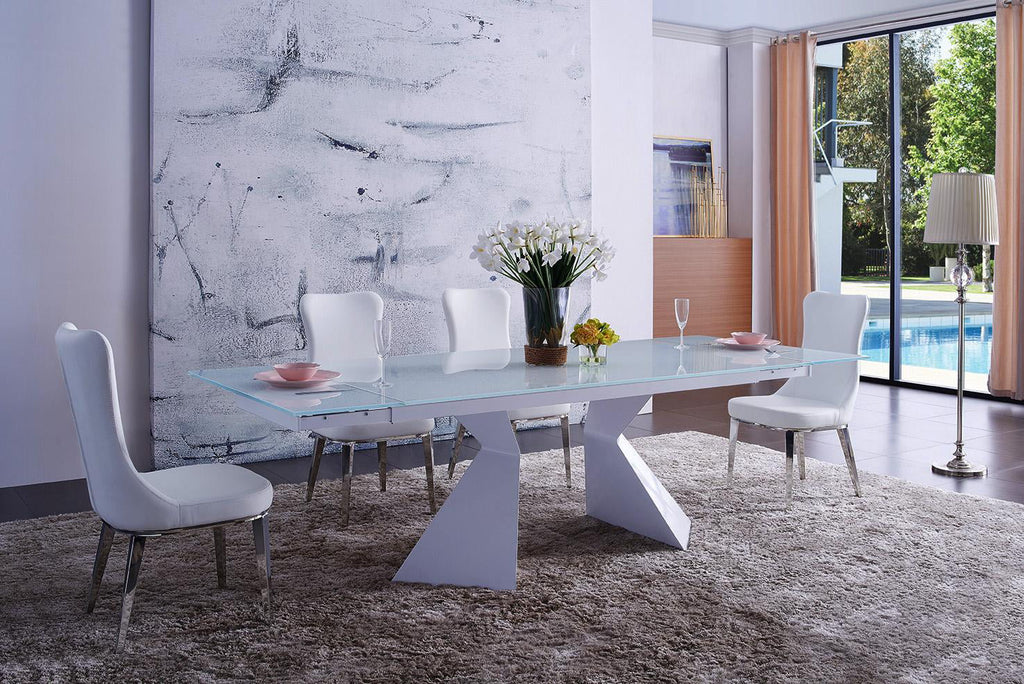 White Extendable Glass Dining Table C640228