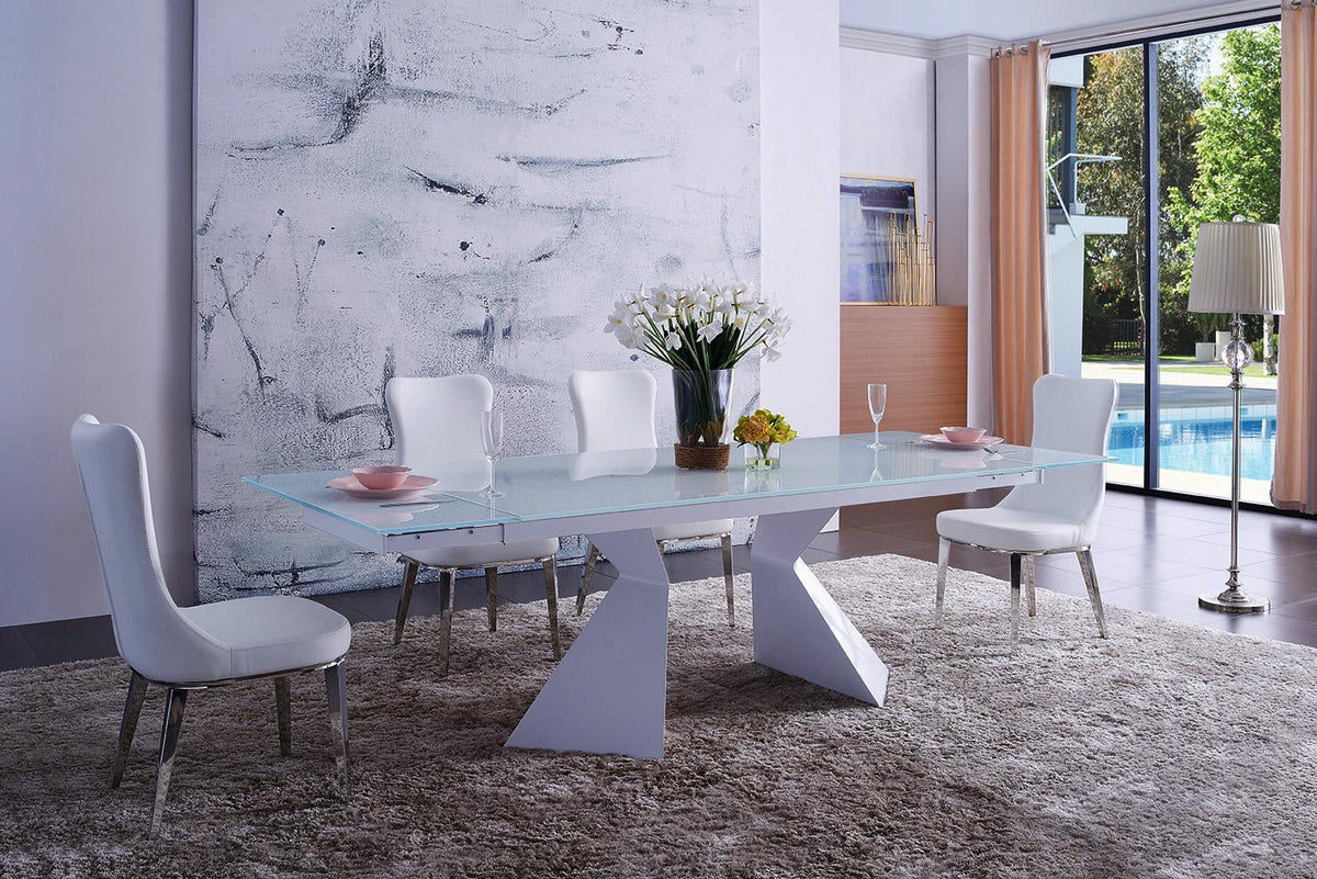 White Extendable Glass Dining Table C640228