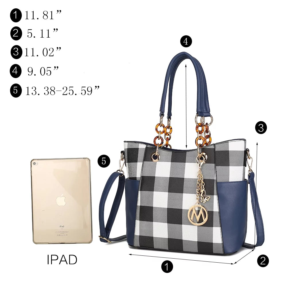 Black Checkered Shoulder Bag & Matching Wallet 2-Piece Set P4048