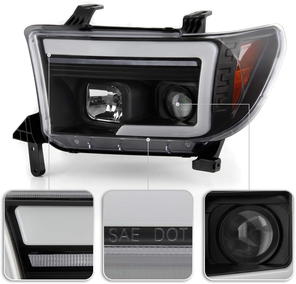 Black LED Tube Projector Headlights Pair G8517
