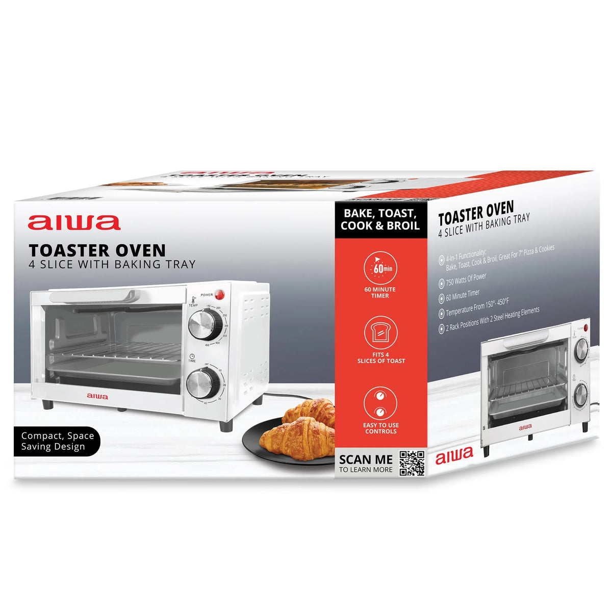 750W Red 4 Slice Toaster Oven with Baking Tray K52980