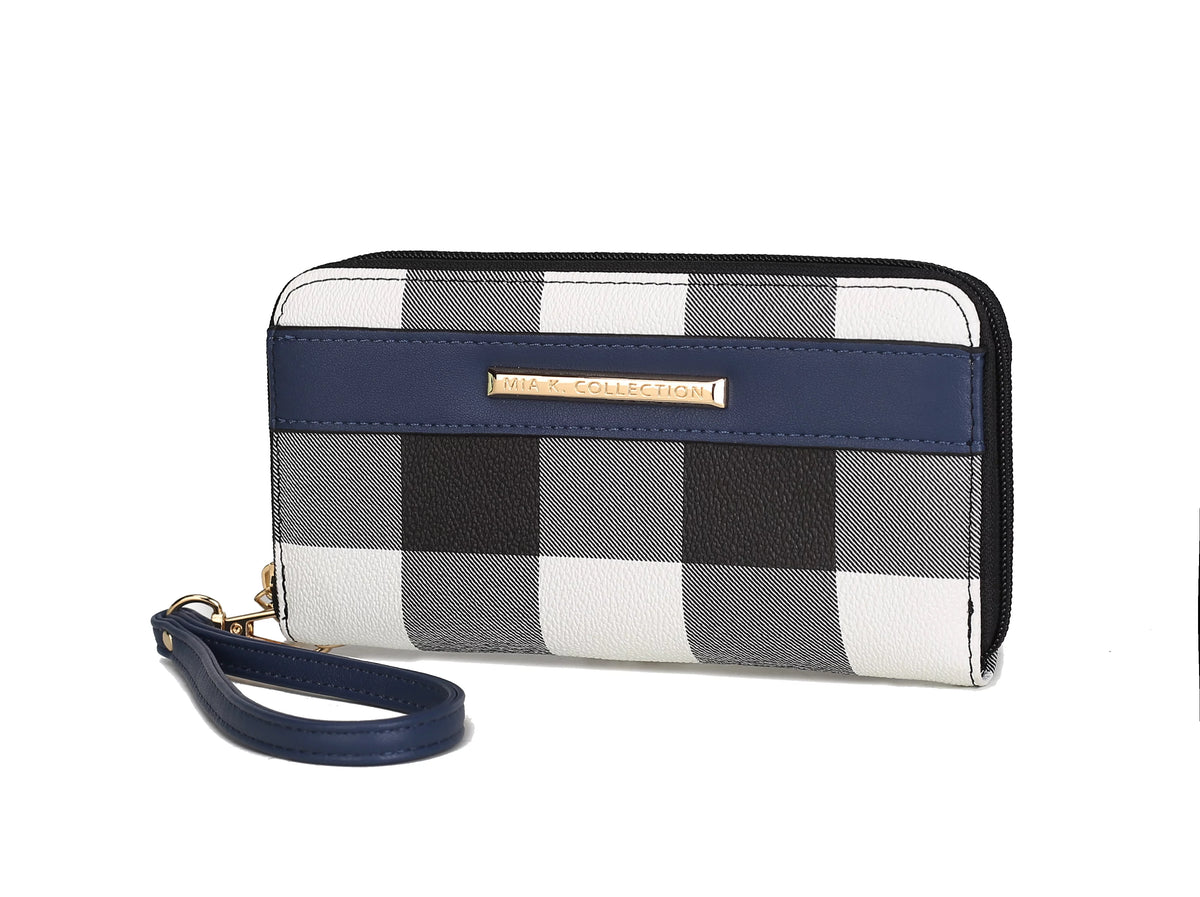 Black Checkered Shoulder Bag & Matching Wallet 2-Piece Set P4048