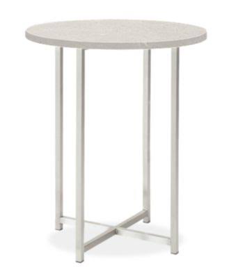 Round End Table in Stainless Steel 18 Diameter 22H Grey Light Grey Quartz Top L30276