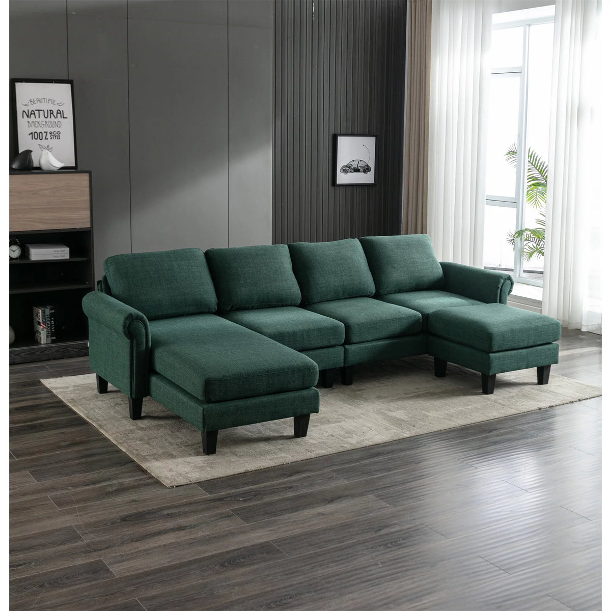Green Sectional Sofa with Ottoman Q63830