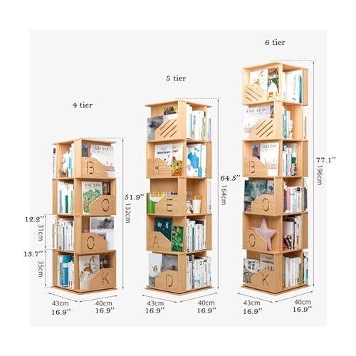 Rotating Wooden Bookshelf 360° Storage Display Rack Corner Bookcase Floor Standing Open Shelves S75463