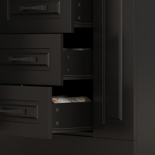 94.5" W Stationary Kitchen Island Storage Cabinet with Power Outlet, 3 Drawers, Black & Marble Grain F55584