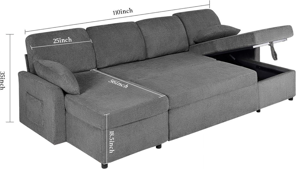 White Sherpa Sleeper Sofa with Storage Chaise V601179