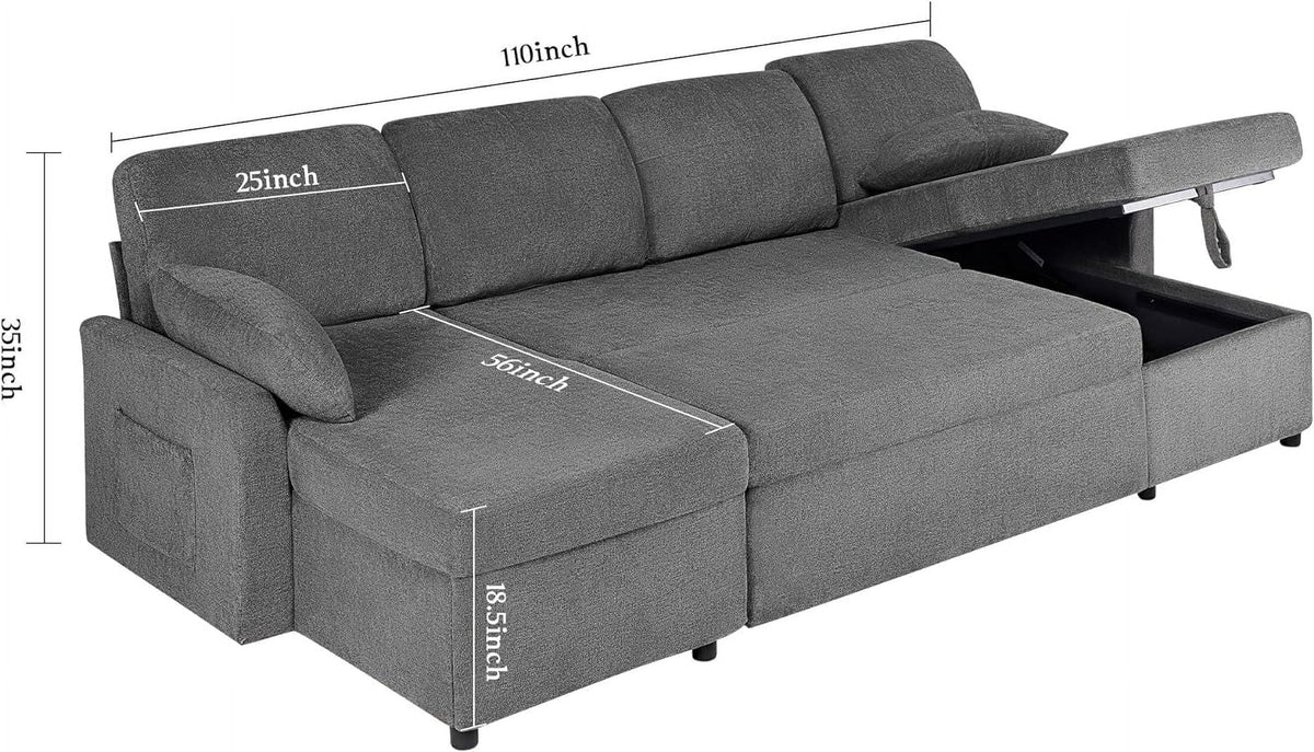 White Sherpa Sleeper Sofa with Storage Chaise V601179