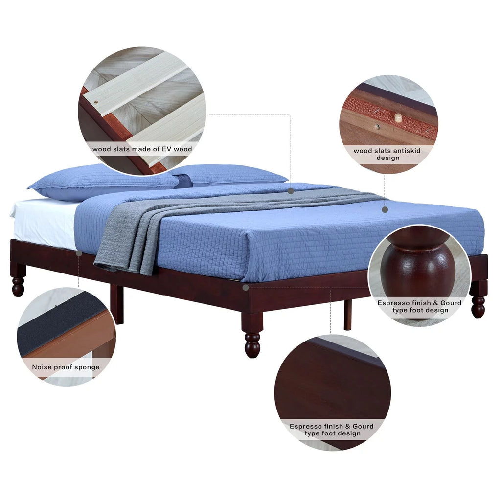 Full Size 12 Inch Solid Wood Platform Bed with Under Bed Storage A566109