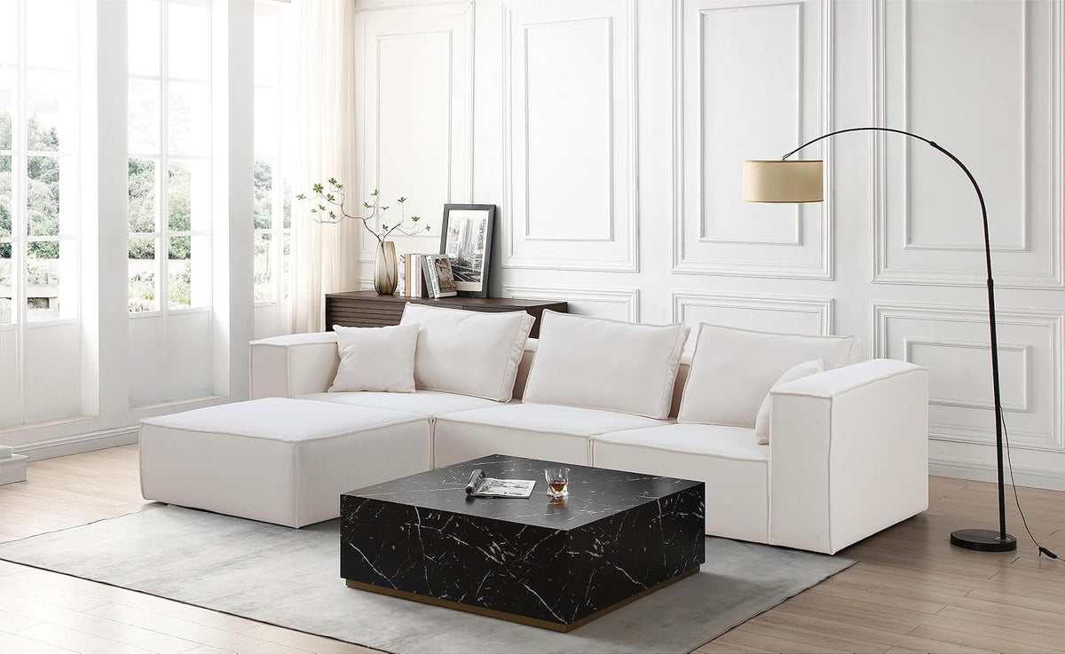 White L Shaped Modular Sectional Sofa with Ottoman L6730