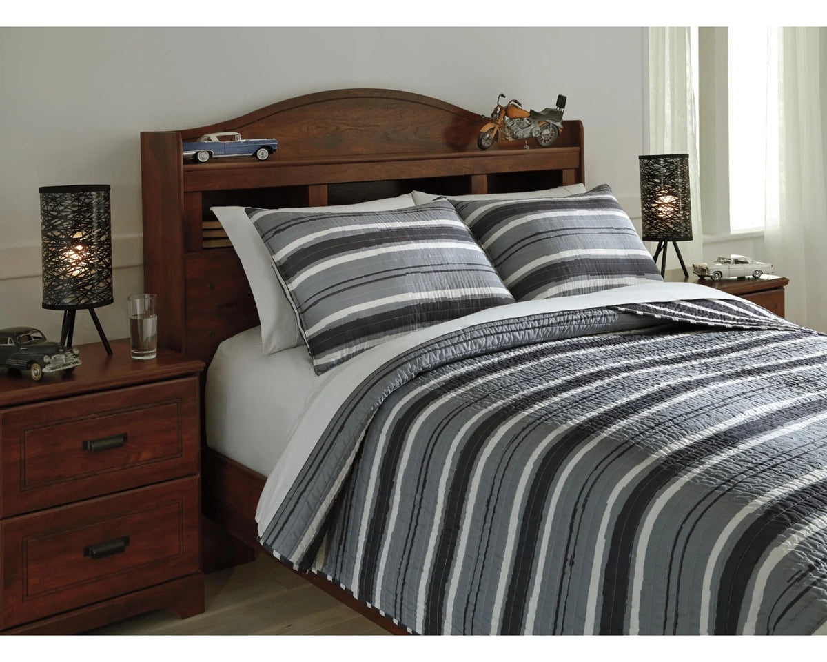 3-Piece Full Coverlet Set Gray/Cream C38936