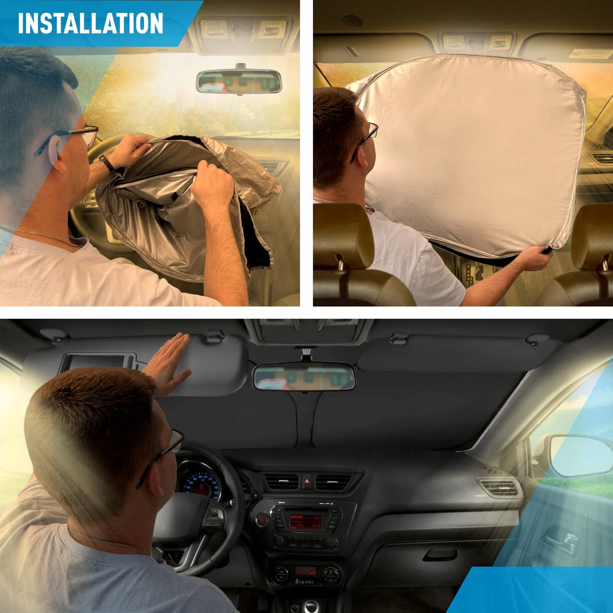 Windshield Sun Shade for Tesla S 2016-2024, Custom-Fit Foldable Car Sun Shade P996