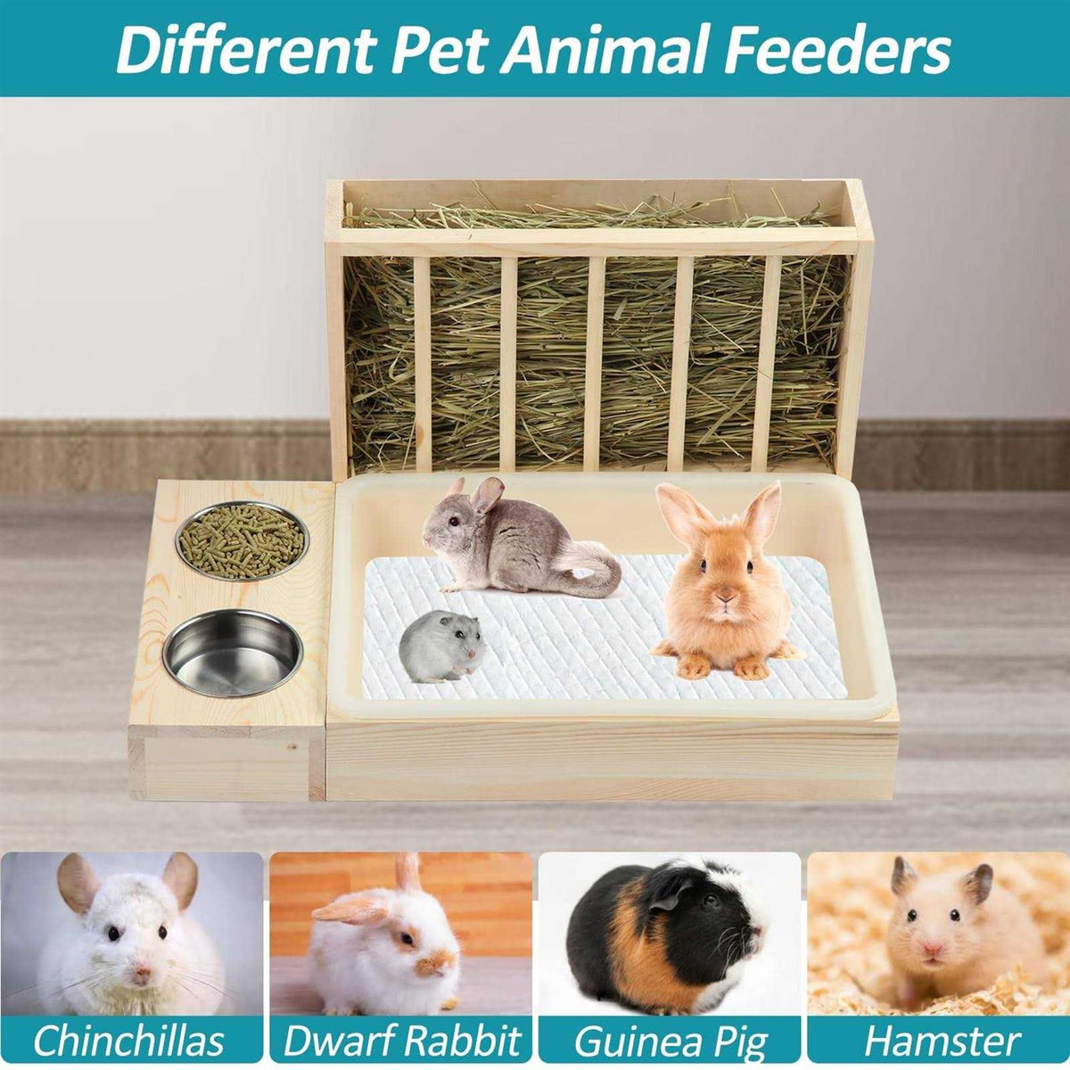 Wooden Rabbit Hay Feeder with Litter Box Z99952