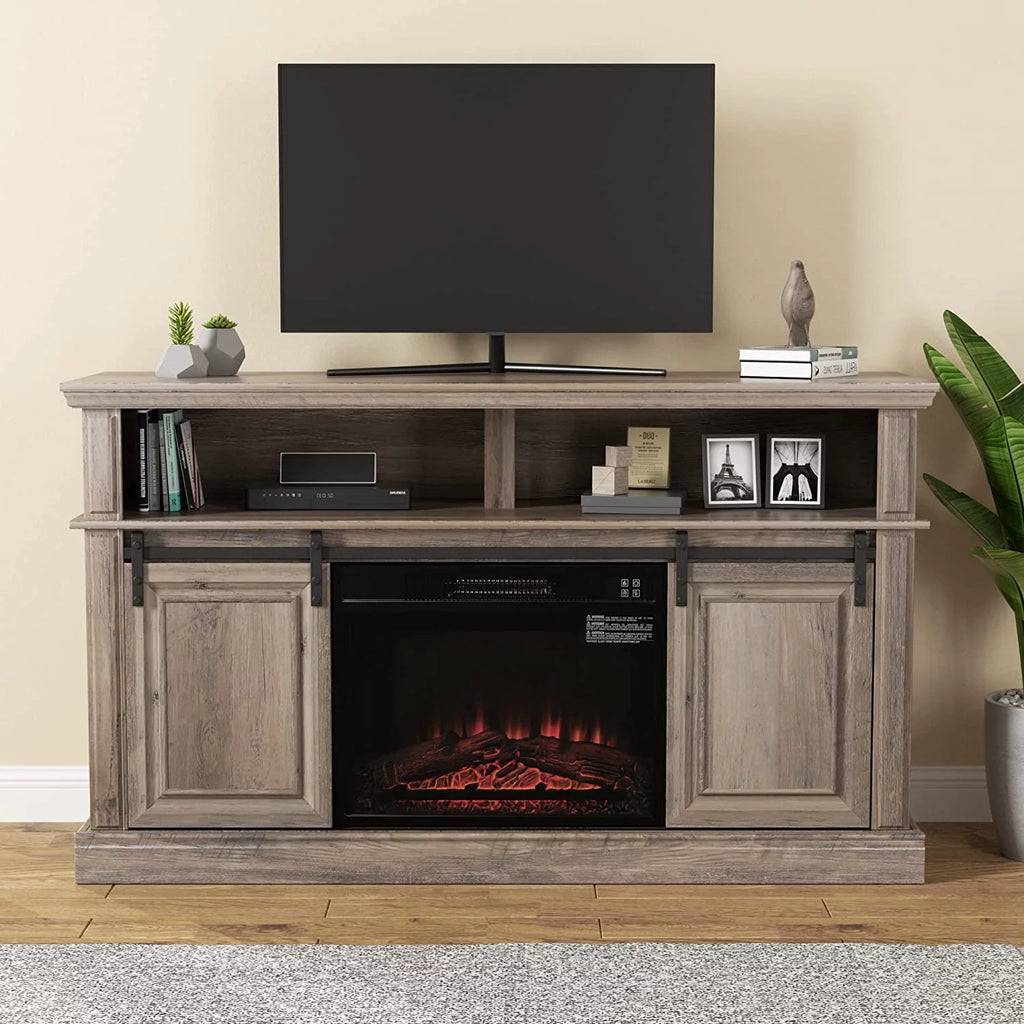 58 TV Stand with Electric Fireplace, Gray B533