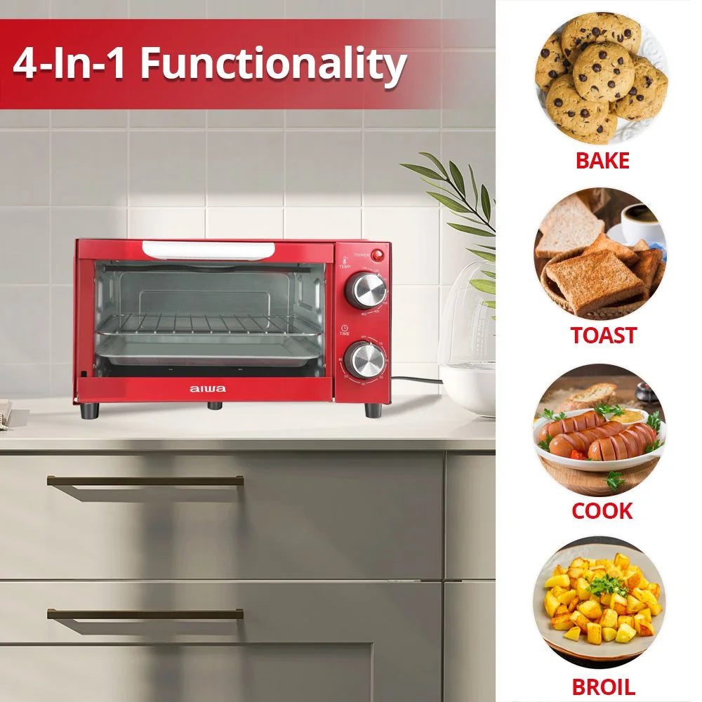 750W Red 4 Slice Toaster Oven with Baking Tray K52980