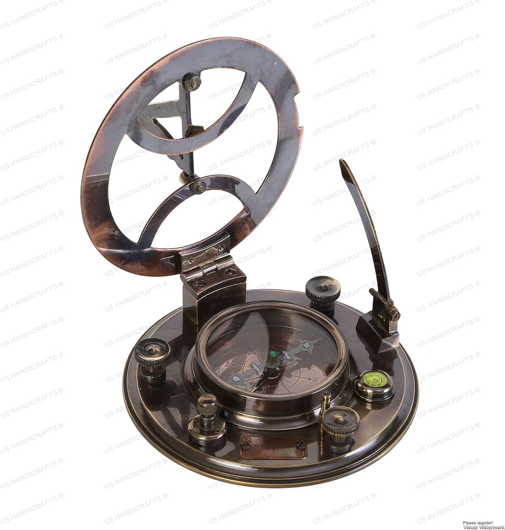 Sundial Compass with Black Wooden Case Brass Sundial S9684