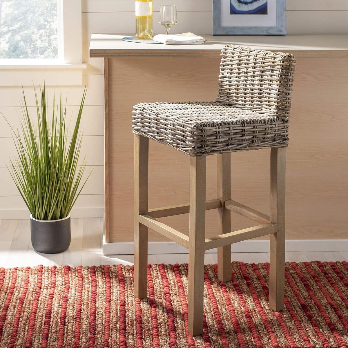 Cappuccino Wicker Bar Stool D754