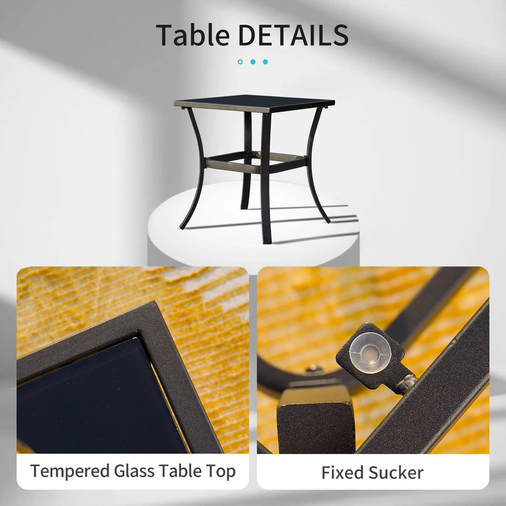 3 Pieces Bistro Set Rocking Chairs Cushion Glass Top Table Blue O1603