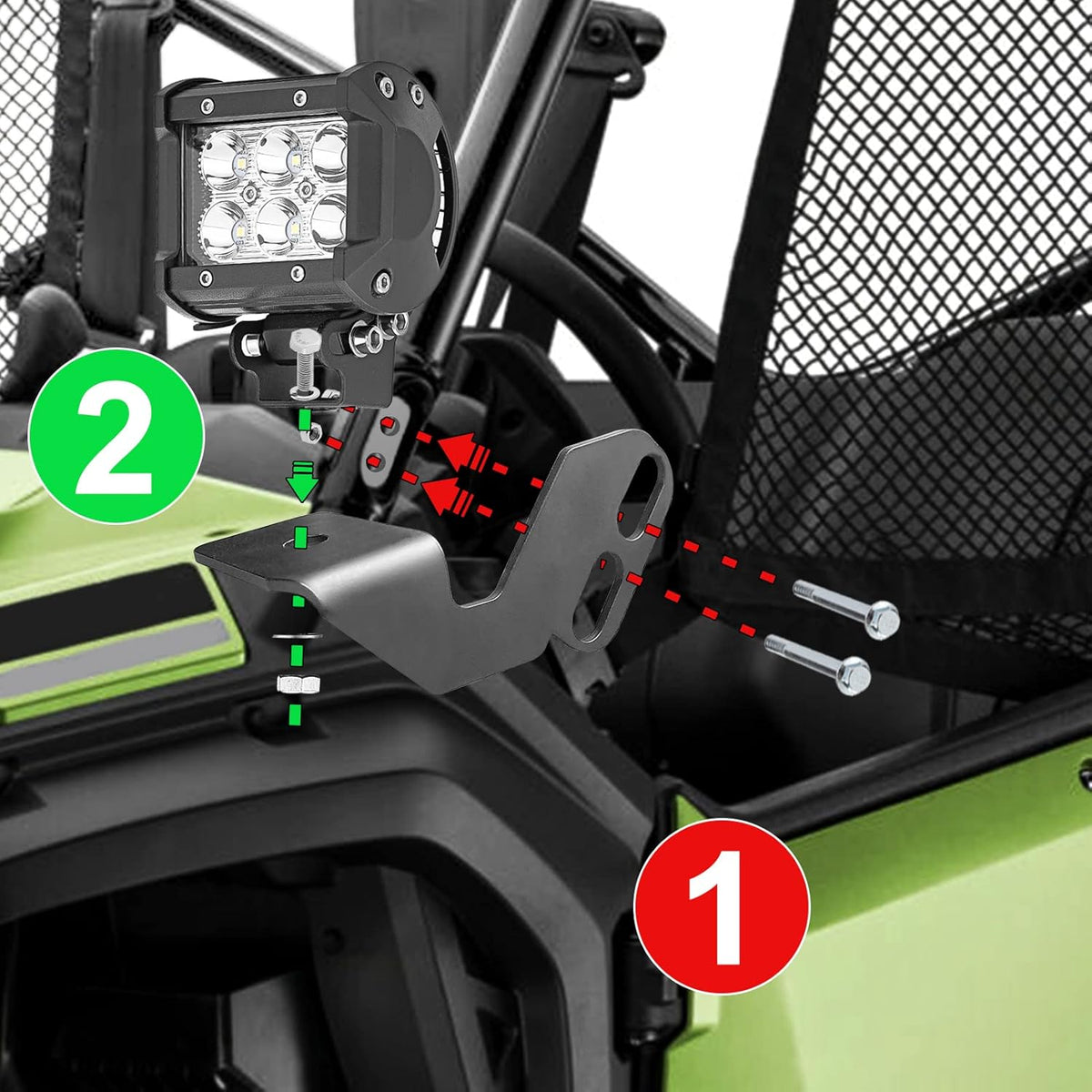 Front Pillar Roll Cage Light Mount Brackets Pair 18W 4 LED Spot Work Lights with Wiring Kit B3167