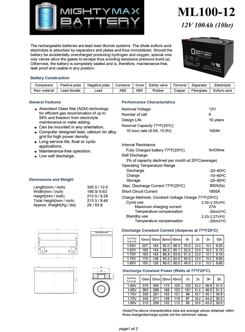 12V 100AH Deep Cycle VRLA Battery H135959