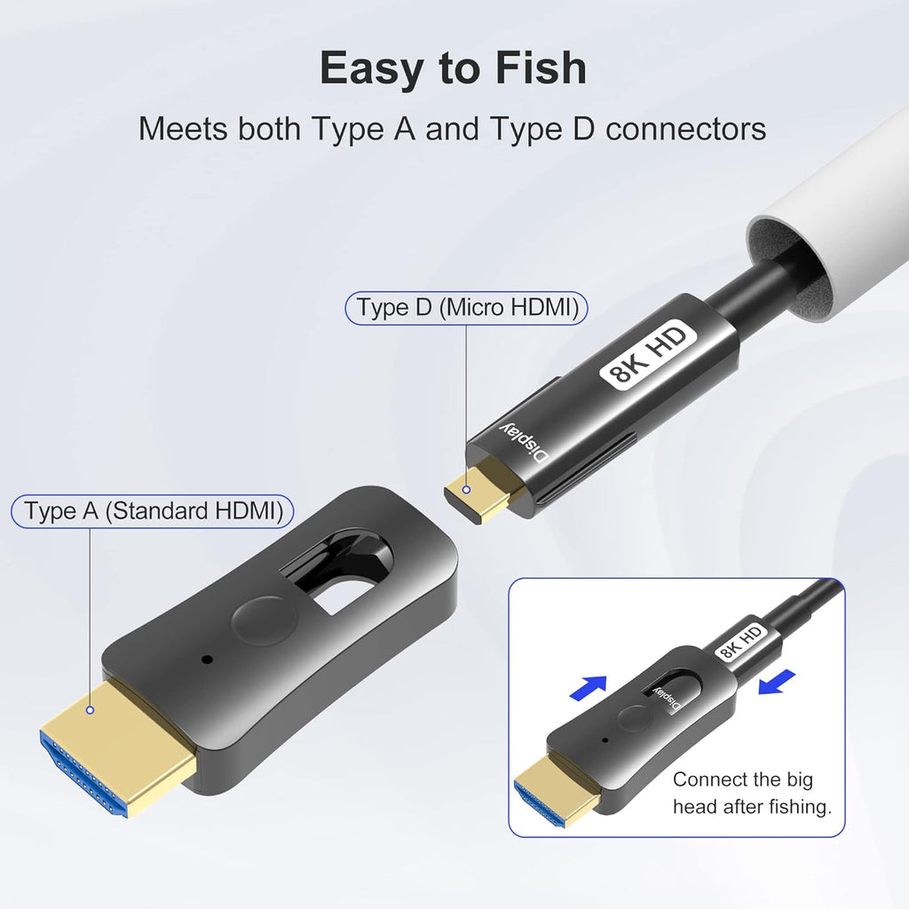 8K Fiber Optic HDMI Cable 100ft with Dual Micro HDMI and Standard HDMI Connectors O80295