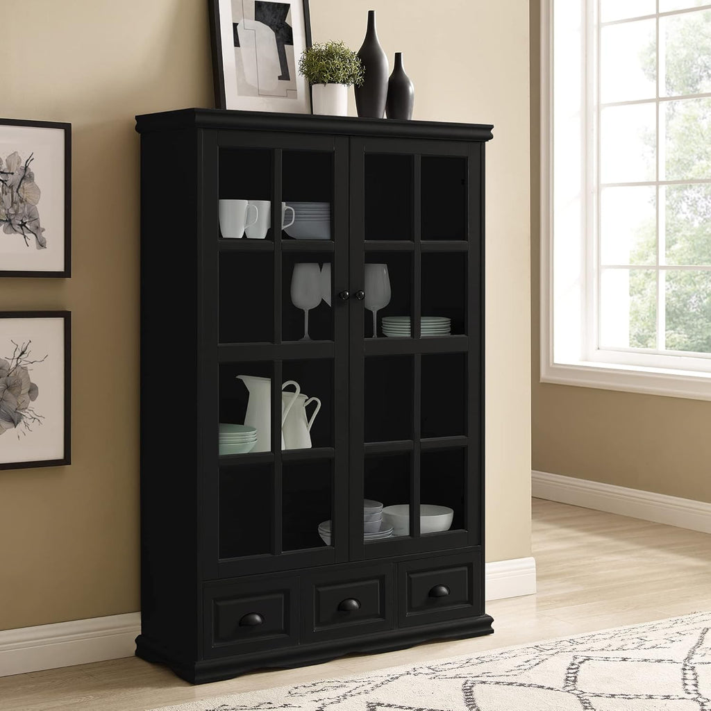 Black Storage Cabinet with Tempered Glass Doors and Adjustable Shelf K82175
