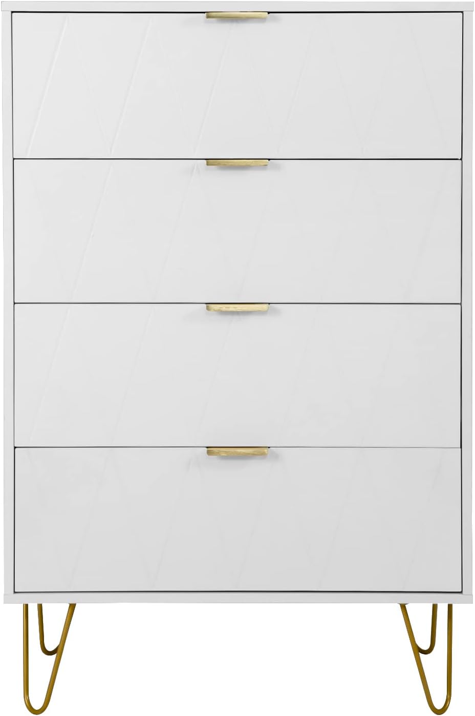 White 4 Drawer Tall Dresser with Metal Legs N363