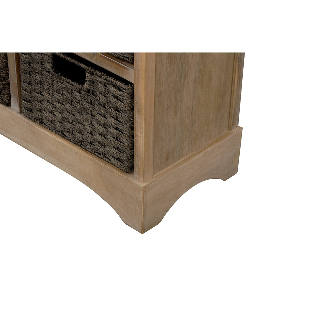Rustic Storage Cabinet with 2-Drawers and 4 Fabric Basket Dark Brown R5080