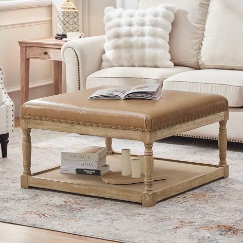 Large Square Ottoman Coffee Table with Storage Shelf Q955783