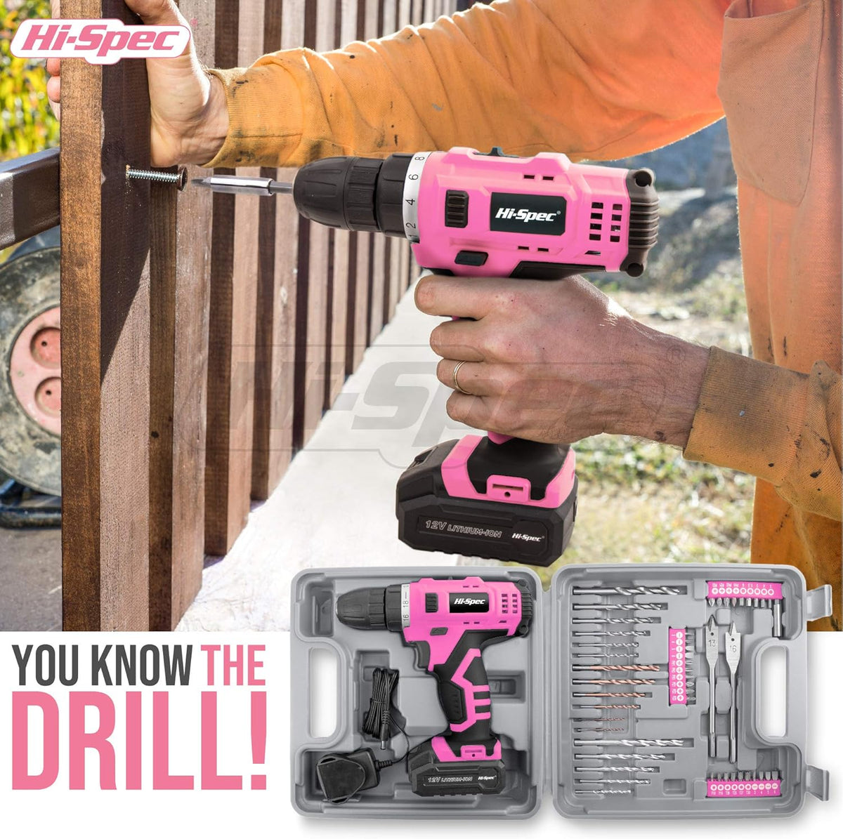 50 Piece Pink 12V Cordless Drill Driver & Multi Bit Set with Tool Case B731210