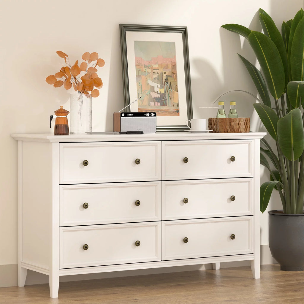 White 6 Drawer Solid Wood Dresser U28673