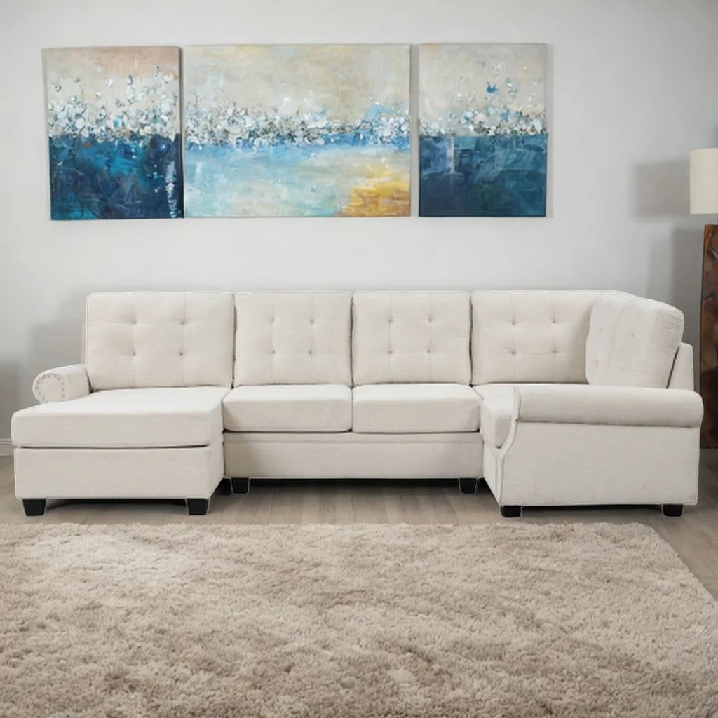 120" U-Shaped Corner Sectional Linen Fabric Sofa Y705