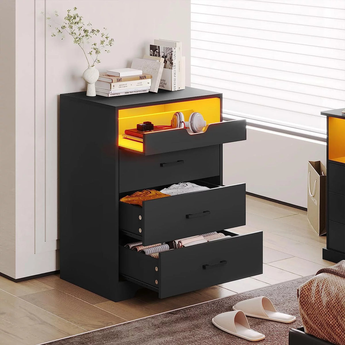 Black 3 Drawer Dresser with Pull-Out Tray Y575738