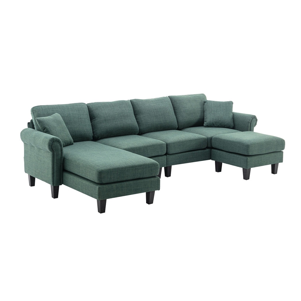 Green Sectional Sofa with Ottoman Q63830