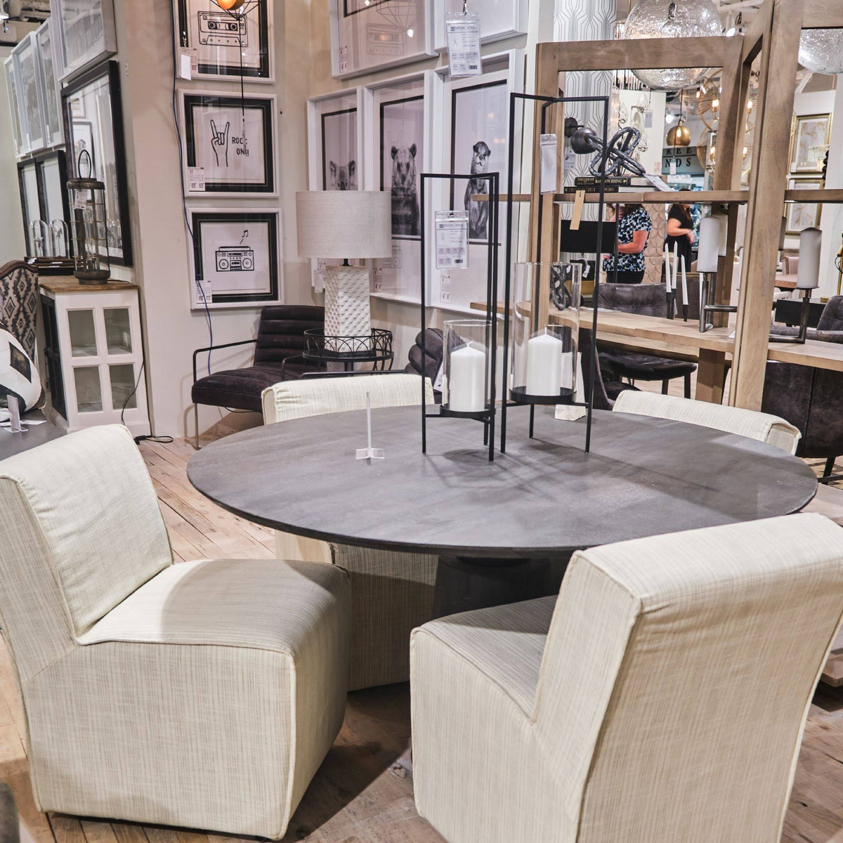 Cream-Toned Fabric Dining Chair with Wooden Base C433