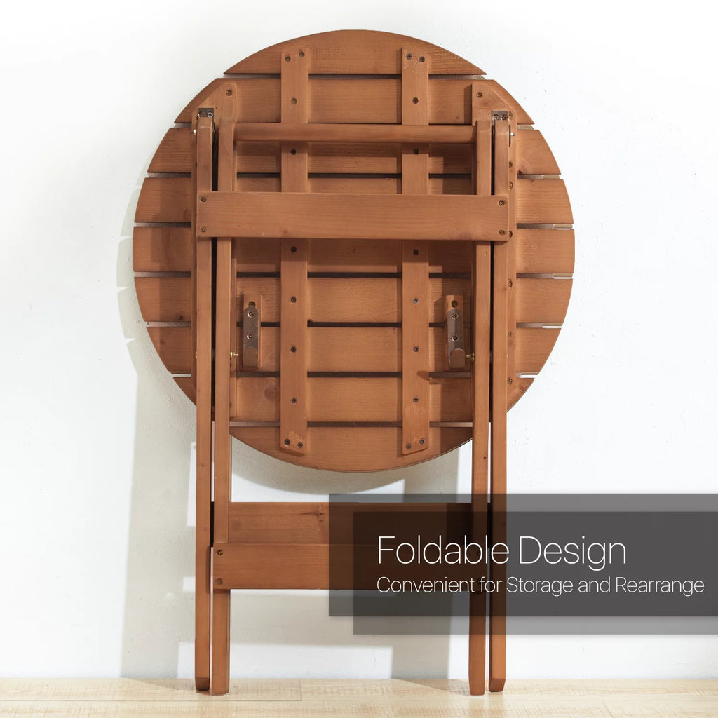 Wood 3 Pieces Foldable Patio Coffee Table and Stools Set B153