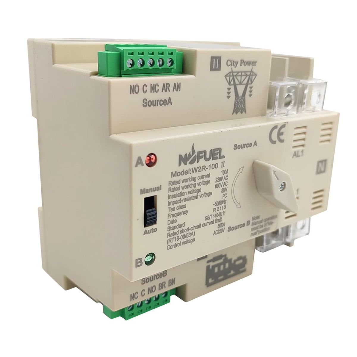 2P 100A Dual Power Automatic Transfer Switch Din Rail 220V Pack of 2 U497