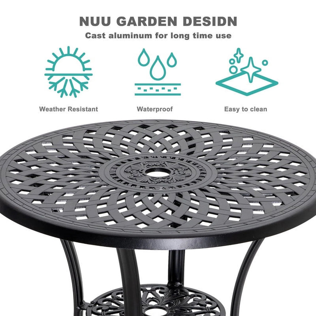 3 Piece Aluminum Patio Bistro Set with Umbrella Hole Z7701
