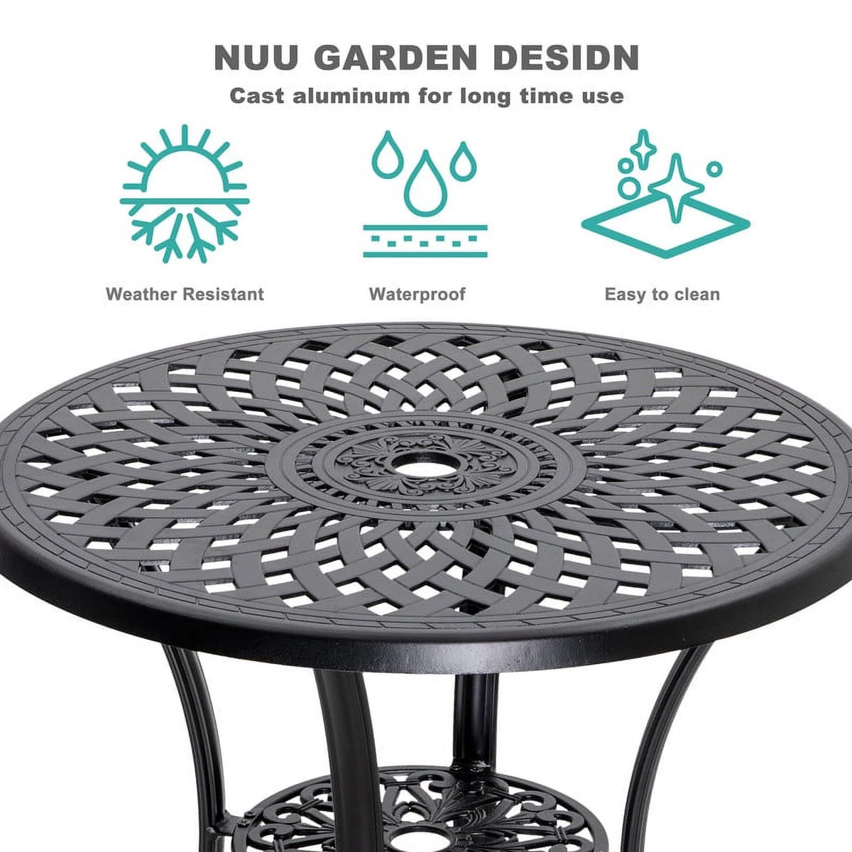 3 Piece Aluminum Patio Bistro Set with Umbrella Hole Z7701