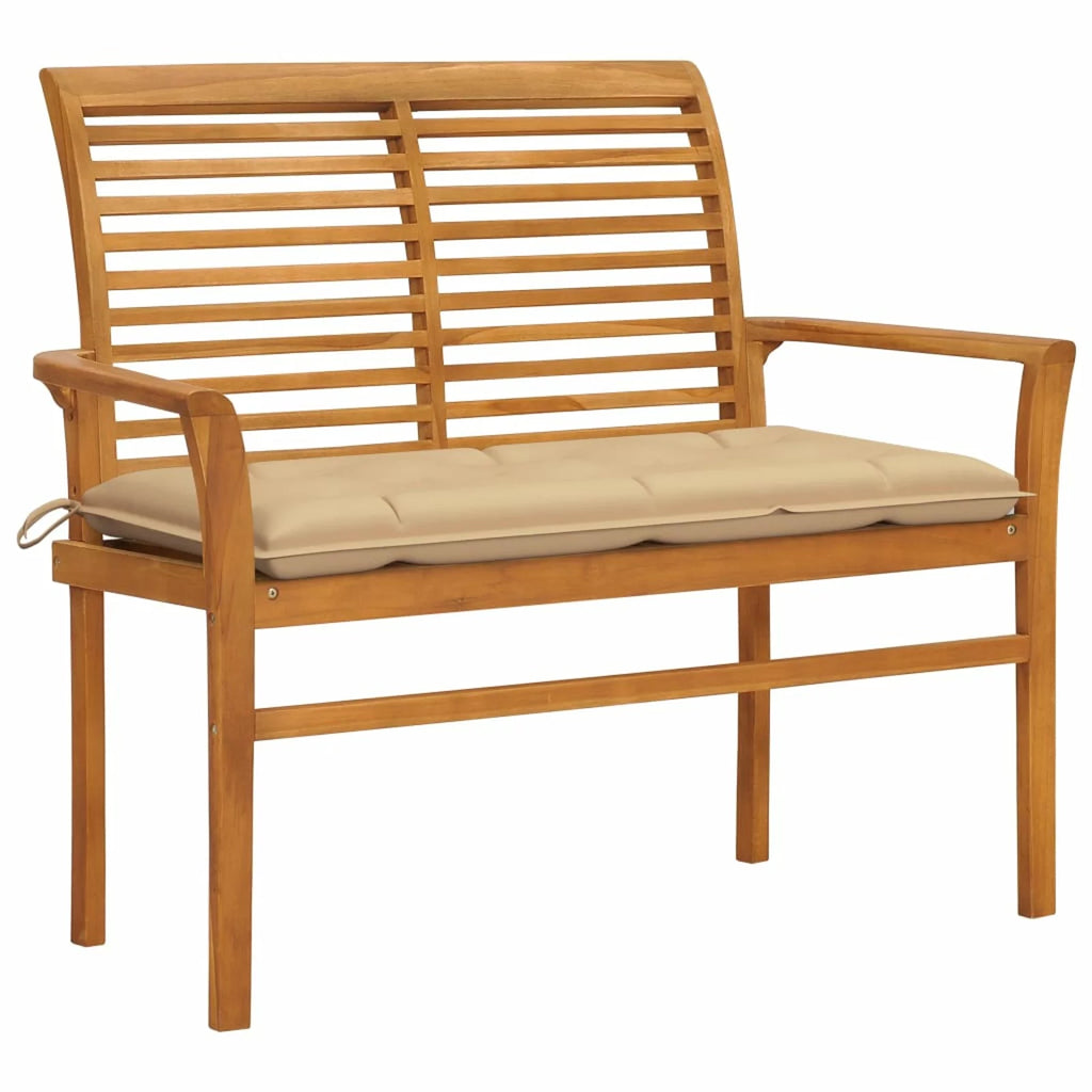 Beige Cushion Teak Wood Patio Bench E971