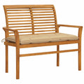 Beige Cushion Teak Wood Patio Bench E971