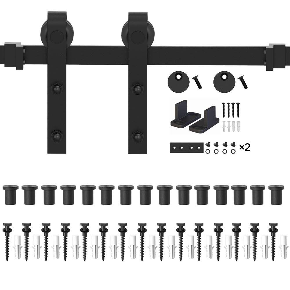 18ft Single Sliding Barn Door Hardware Track Kit Black V82000