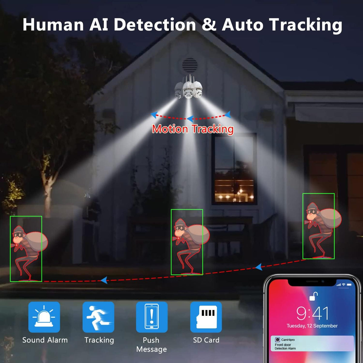 Outdoor WiFi IP Security Camera with Floodlight and Color Night Vision T30812