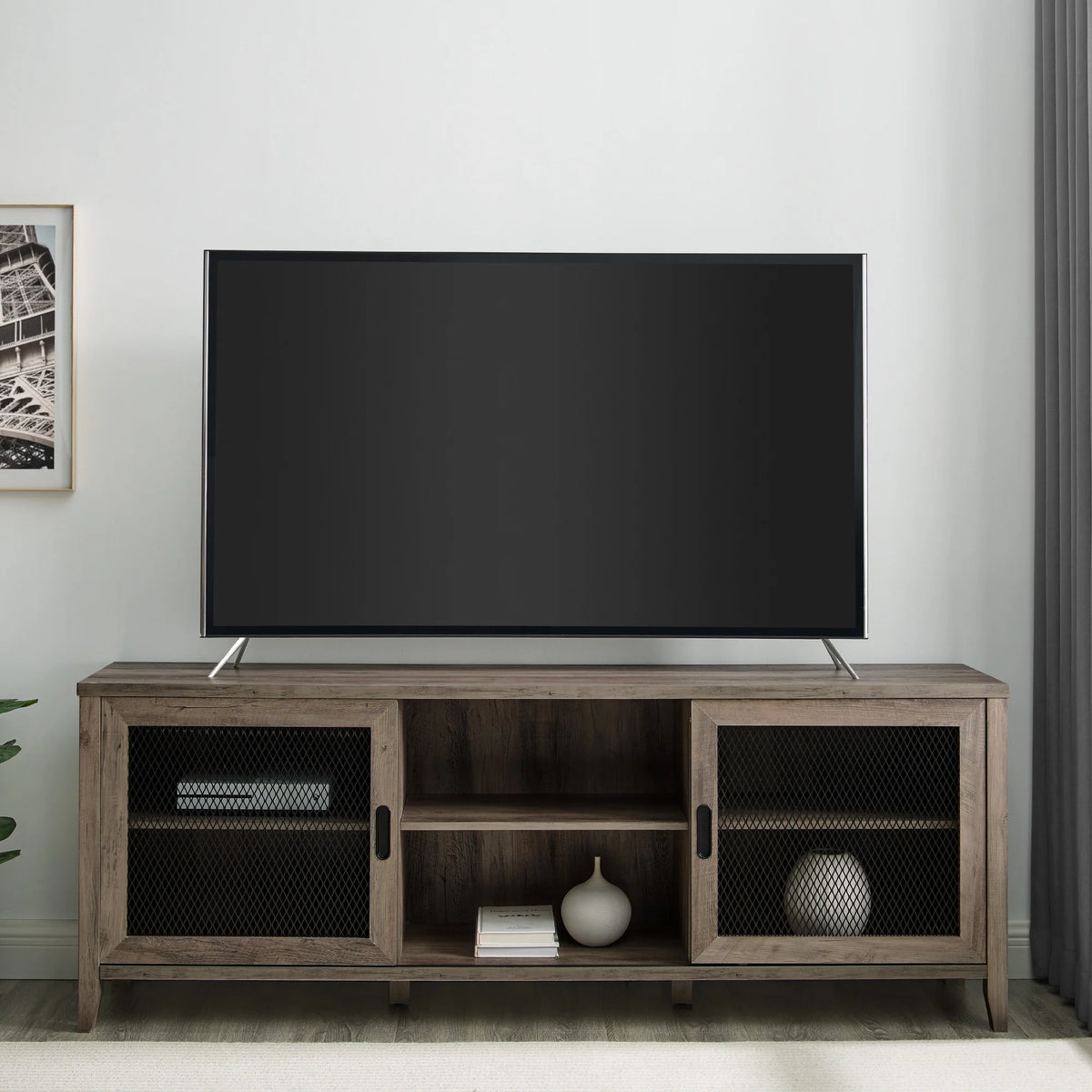 Grey Wash Sliding Door TV Stand Y503