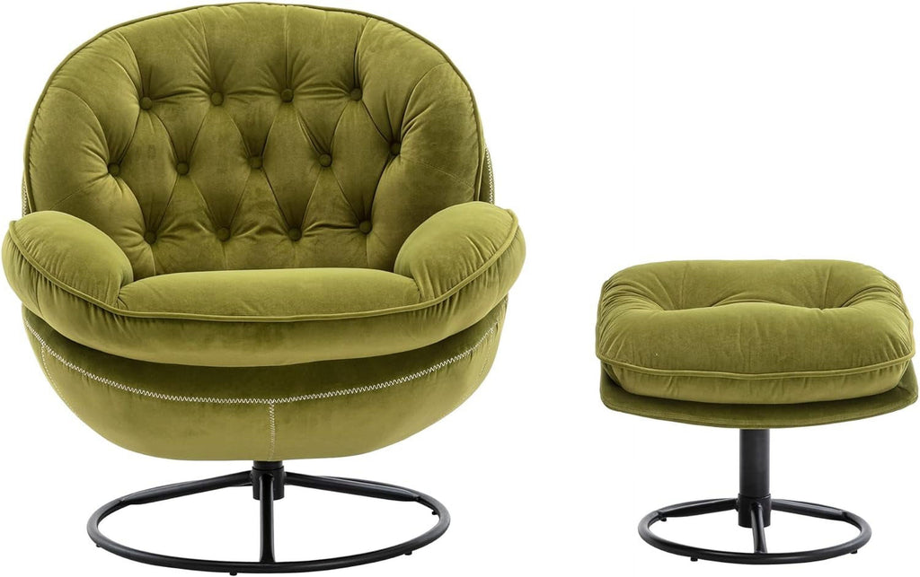 Light Green Velvet Swivel Accent Chair with Ottoman D496507
