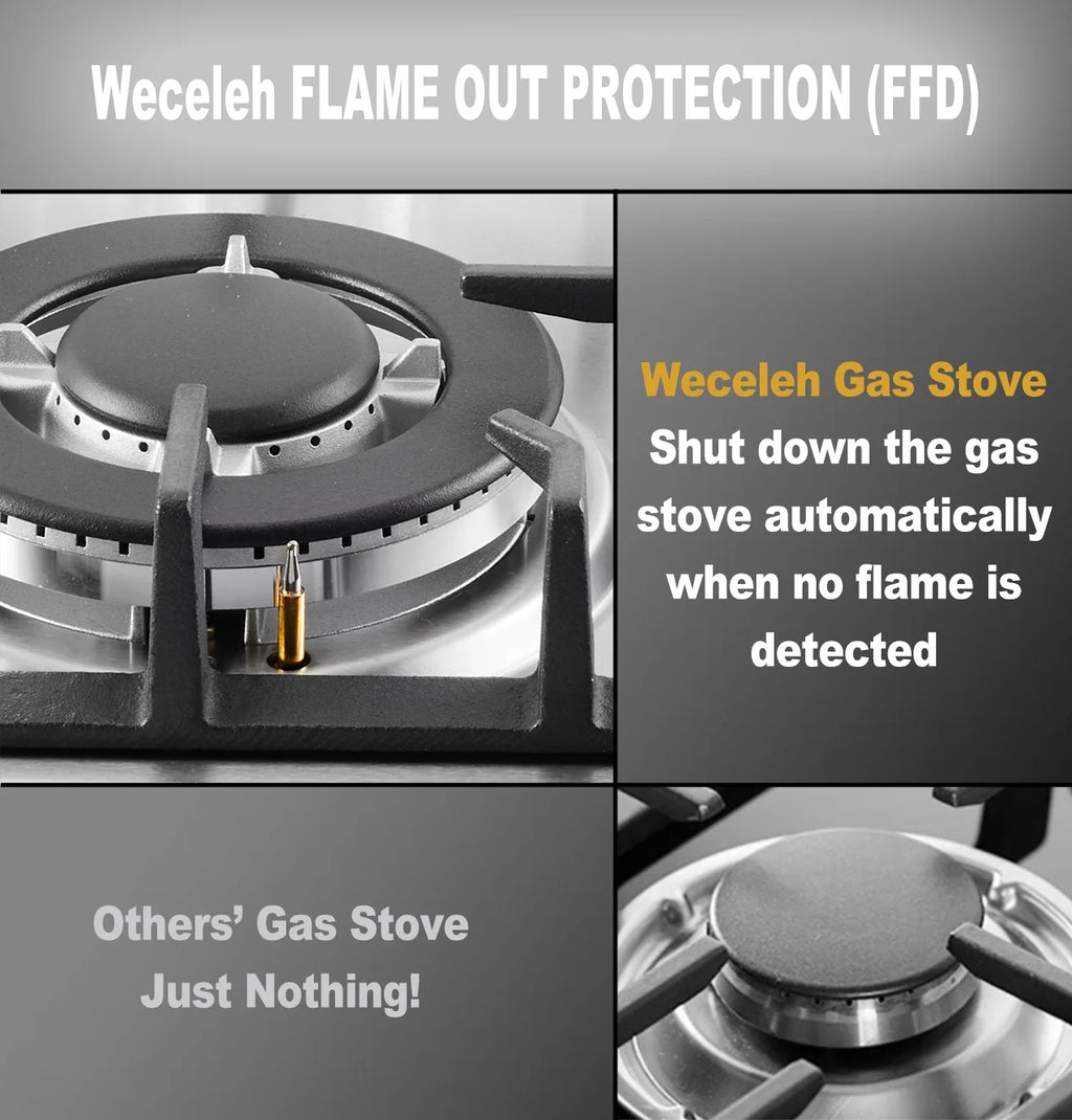 34" 5 Burner Dual Fuel Stainless Steel Gas Cooktop E734